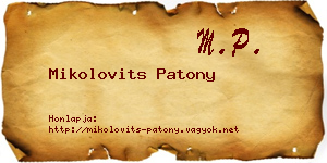 Mikolovits Patony névjegykártya